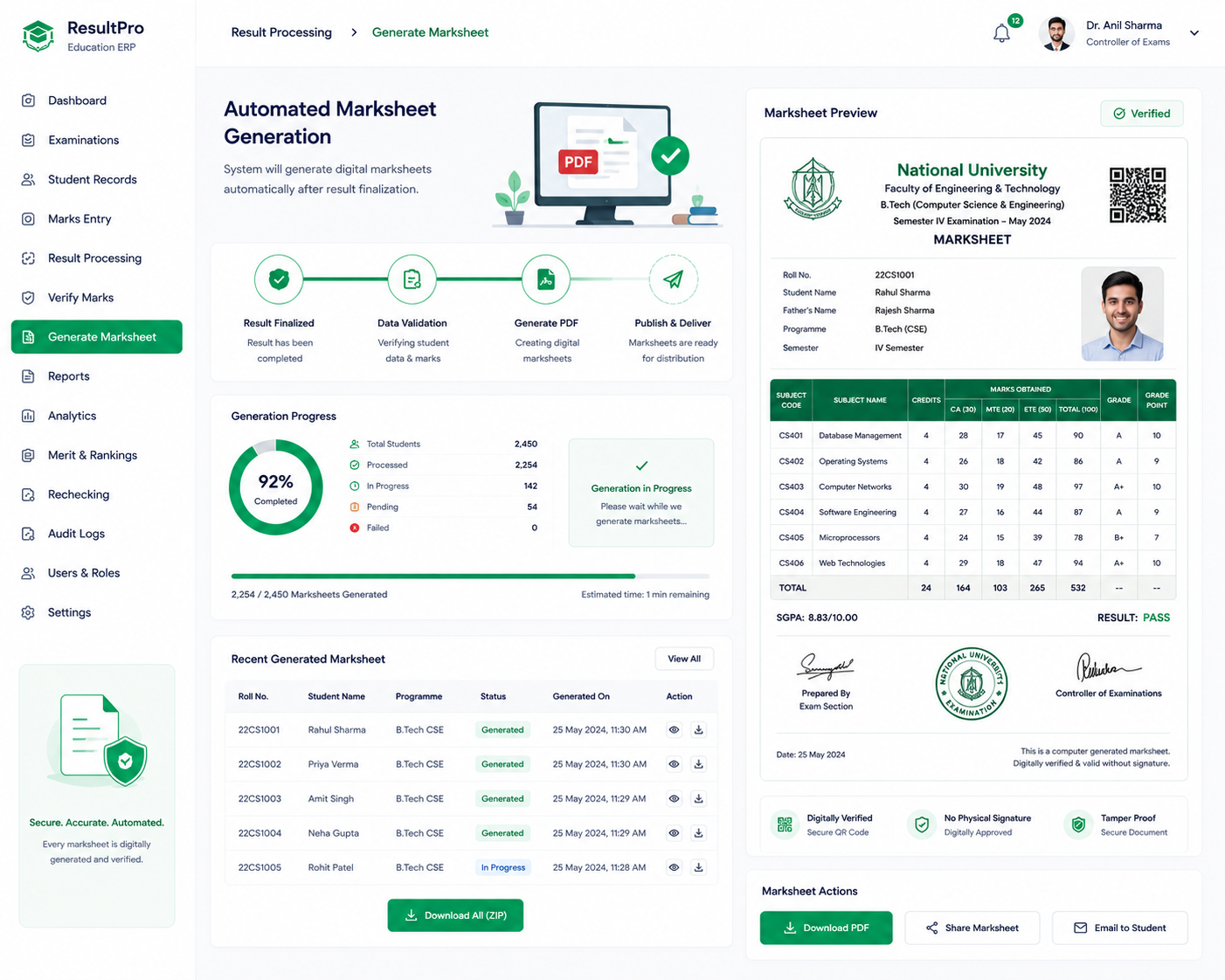 Automated Marksheet Generator